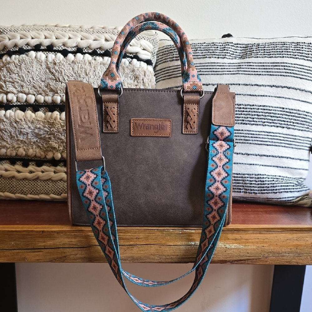 Wrangler Dark Brown Tote with Patterned Strap